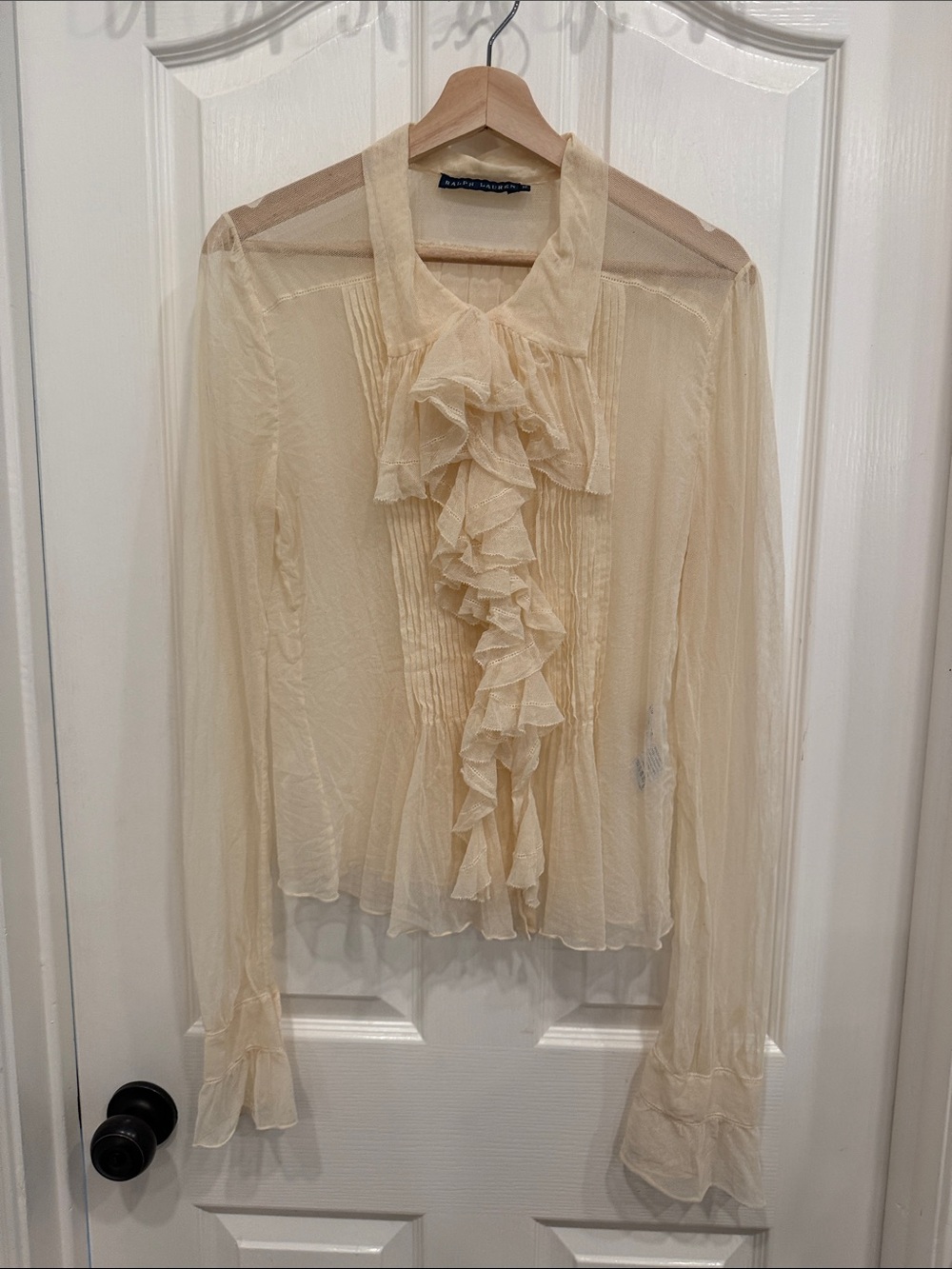 Vintage Ralph Lauren mesh ruffle button down blouse